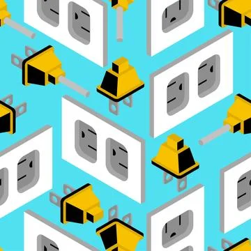 Plug and socket pattern seamless. Electrical appliances connected to networ.. Stock Illustration
