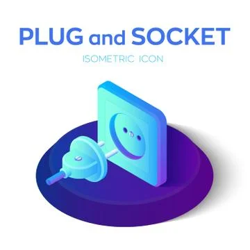 Plug and socket. Power plug and electric socket 3D isometric icon. Ready to c Stockillustratie