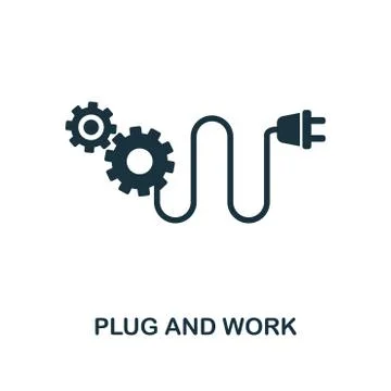 Plug And Work icon. Monochrome style design from industry 4.0 icon collection Stock Illustration