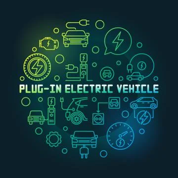 Plug-in electric vehicle vector circular colorful illustration Stock Illustration