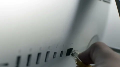 Plug In Ethernet Cable To desktop Stock Footage 60118593