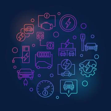 Plug-in EV round vector modern linear illustration Stock Illustration