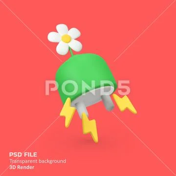 Plug Green Energy with power up isolated 3d render icon illustration Plantilla PSD