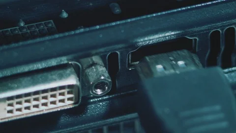 Plug in HDMI cable on a computer HDMI port Stock Footage 93829558