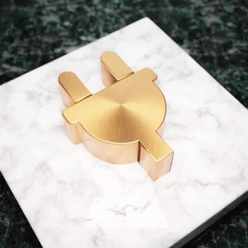 Plug icon. Bronze Plug symbol on white marble podium. Ilustração Stock
