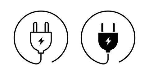 Plug icon collection in black, Line icons, flat symbols Illustrazione stock