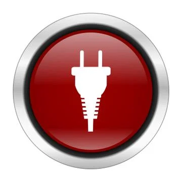 Plug icon, red round button isolated on white background, web design illustra Stockillustratie