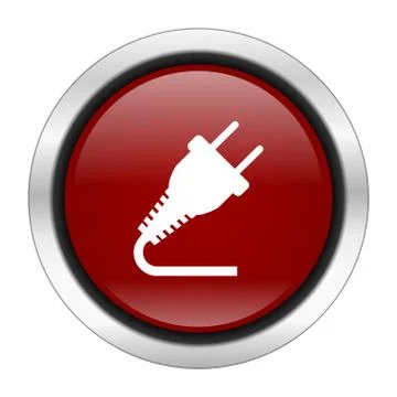 Plug icon, red round button isolated on white background, web design illustra Stockillustratie