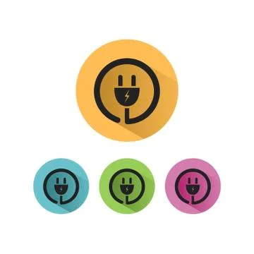 Plug icon with shadow on colored circles Stock Illustration