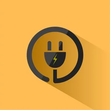 Plug icon with shadow on a yellow background Stock Illustration