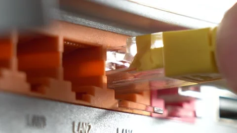 Plug an Internet cable into the router's socket Stock Footage 240083211