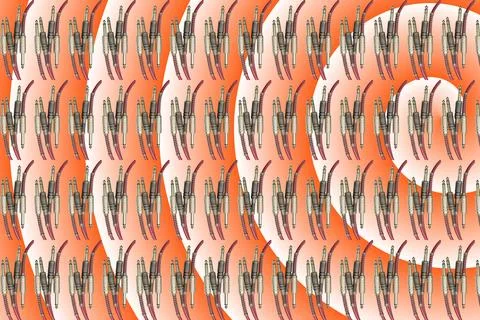 Plug jacks surround orange white spiral pattern Stock Photos