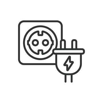 Plug in, in line design. Plug in, plug, socket, electrical, outlet on white Stock Illustration