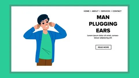 Plug man plugging ears vector Stock Illustration