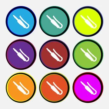 Plug, mini jack icon sign. Nine multi colored round buttons. Vector イラスト素材