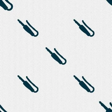 Plug, mini jack icon sign. Seamless pattern with geometric texture. Vector Illustrazione stock