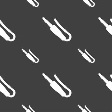 Plug, mini jack icon sign. Seamless pattern on a gray background. Vector Stock Illustration