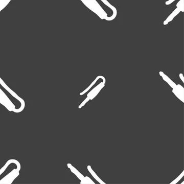 Plug, mini jack icon sign. Seamless pattern on a gray background. Vector Illustrazione stock
