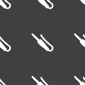 Plug, mini jack icon sign. Seamless pattern on a gray background. Stock Illustration