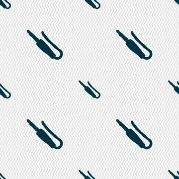 Plug, mini jack icon sign. Seamless pattern with geometric texture. Stock Illustration