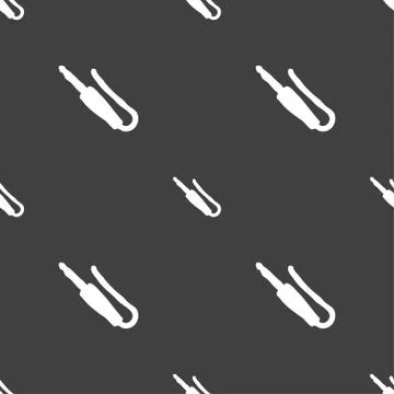 Plug, mini jack icon sign. Seamless pattern on a gray background. Stock Illustration