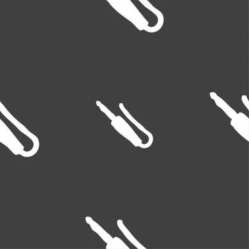 Plug, mini jack icon sign. Seamless pattern on a gray background. Stock Illustration