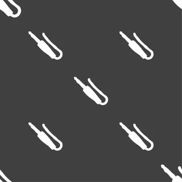 Plug, mini jack icon sign. Seamless pattern on a gray background. Stock Illustration