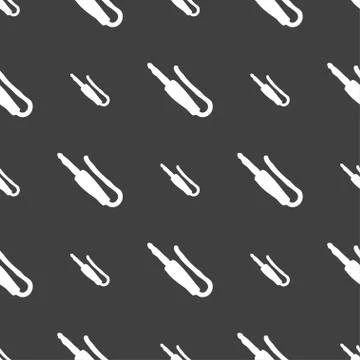Plug, mini jack icon sign. Seamless pattern on a gray background. Stock Illustration
