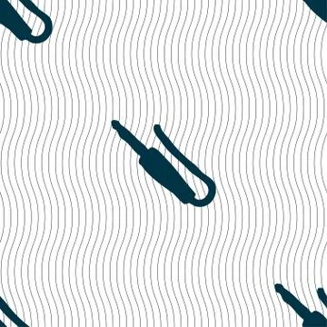 Plug, mini jack icon sign. Seamless pattern with geometric texture. Stock Illustration