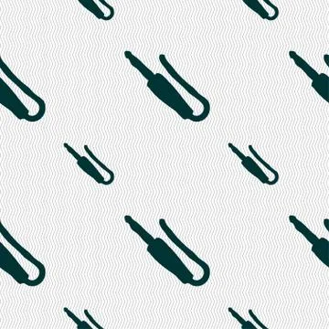 Plug, mini jack icon sign. Seamless pattern with geometric texture. Stock Illustration