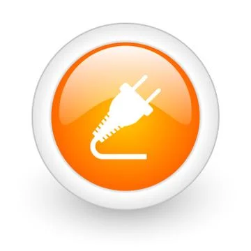 Plug orange glossy web icon on white background. Stockillustratie