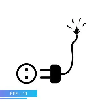 A plug for an outlet and a socket with a damaged sparking wire. Caution high Stock Illustration