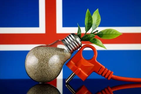 Plug, plant growing inside the light bulb and Iceland Flag. Stock Photos