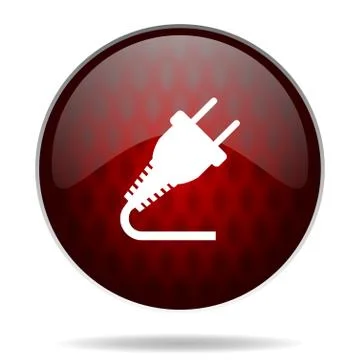 Plug red glossy web icon on white background. Stock Illustration