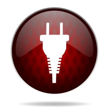 Plug red glossy web icon on white background. Illustrazione stock