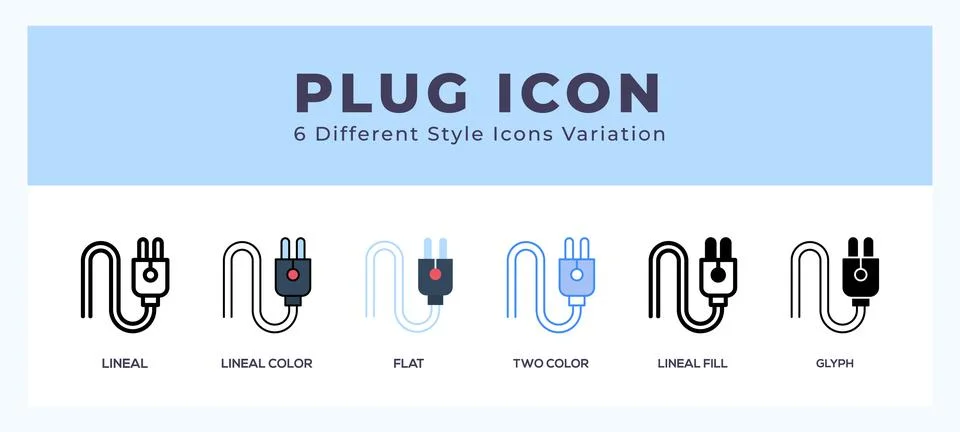 Plug set of icons. Vector illustration with different styles. Illustrazione stock
