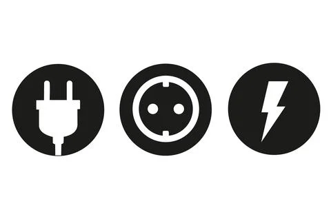 Plug, socket and electrical signs on a white background Stock Illustration