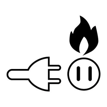 Plug, socket, fire due to ignition in the mains line icon. vector illustration Stock Illustration