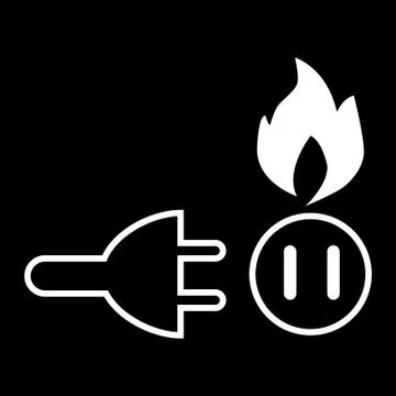 Plug, socket, fire due to ignition in the mains line icon. vector illustration Stock Illustration