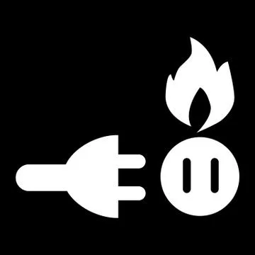 Plug, socket, fire due to ignition in the mains solid icon. vector illustration Illustrazione stock