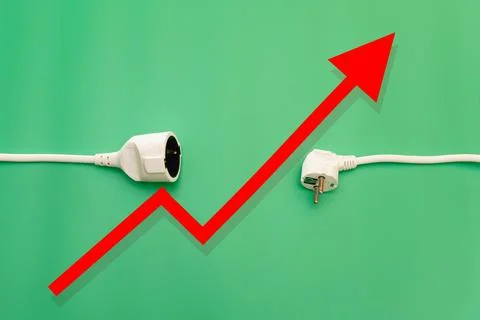 Plug socket on green background rising price Illustrazione stock