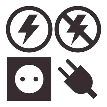 Plug, socket, lightning and no lightning icons Stock Illustration