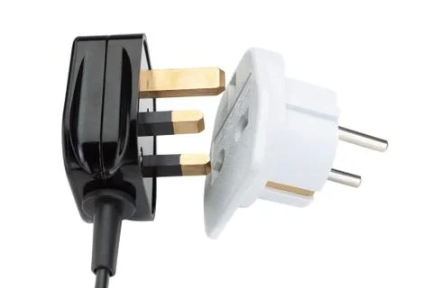 Plug socket for the transformation in the European style. On a white backgrou Stock Photos