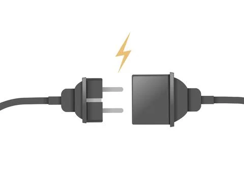 Plug unplug power cable black cord with european type of plug vector Stock Illustration