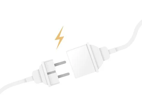 Plug unplug power cable white cord with european type of plug vector Stock Illustration