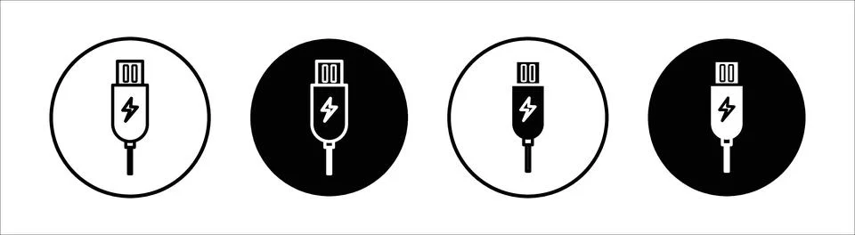 Plug USB cable flat line icon set. Plug USB cable Thin line illustration vect Stock Illustration