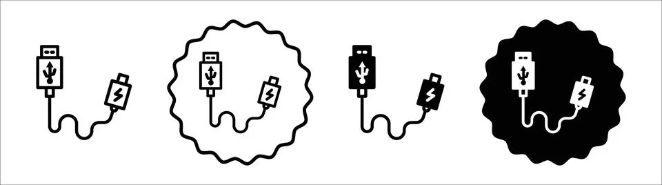Plug USB cable icon symbol set collection. Plug USB cable simple vector sig.. Stockillustratie