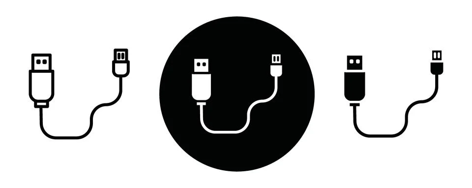 Plug USB cable outline icon collection or set. Plug USB cable Thin vector l.. 스톡 일러스트