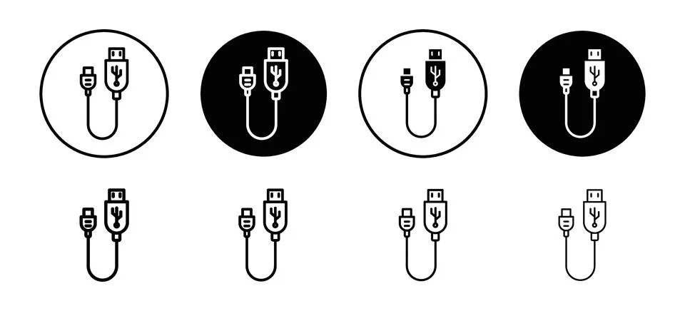 Plug USB cable vector icon set collection. Plug USB cable Outline flat Icon. Stock Illustration