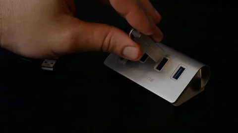 Plug in USB Flash Drive into USB Hub Video stock 89635661